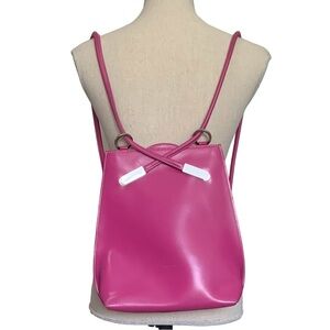 Sleek Pink Leather Bucket Backpack